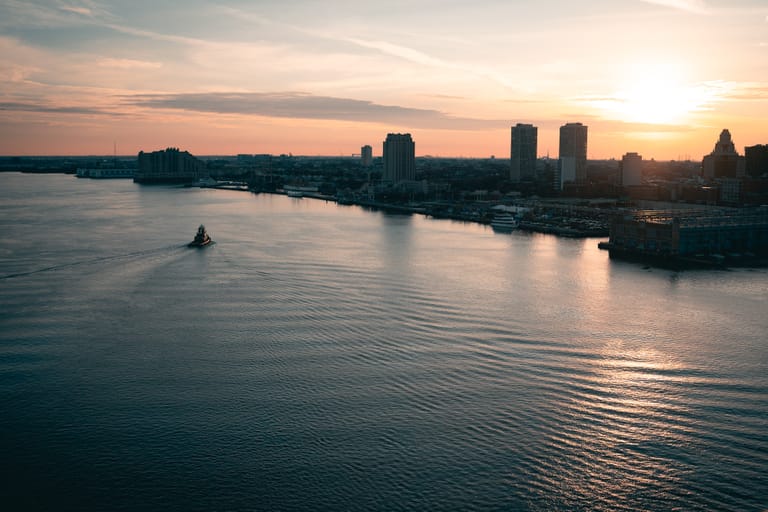 Tugboat over the sunset philly photo